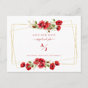 Elegance in Red Wedding Save our Date Postcard