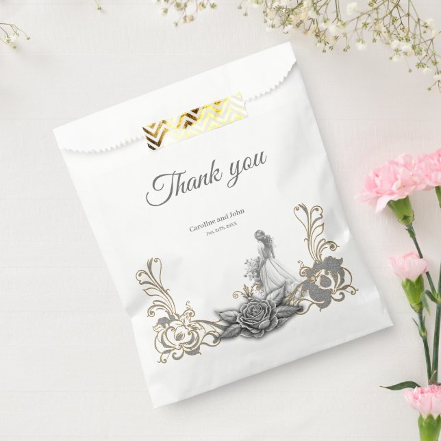 Elegance in silver and black.  favor bag (Sealed)