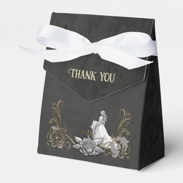 Elegance in silver and black.  favor boxes (Front Side)