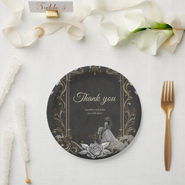 Elegance in silver and black. paper plates (Wedding)