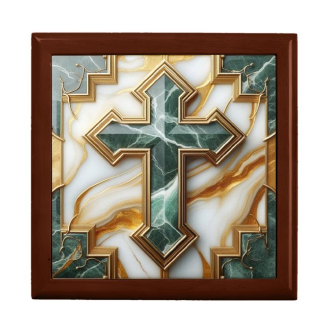 Elegance in Stone Golden-Framed Marble Cross Gift Box (Front)