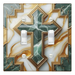 Elegance in Stone Golden-Framed Marble Cross Light Switch Cover
