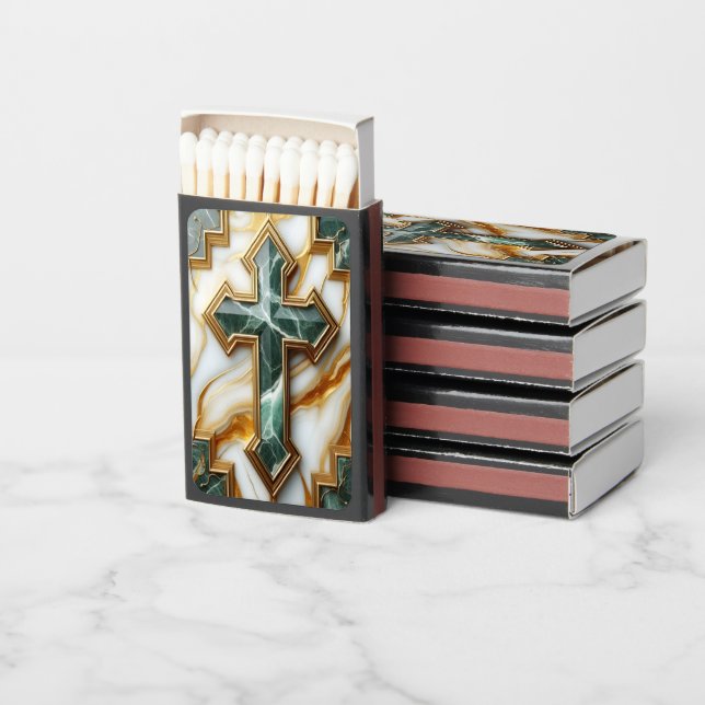 Elegance in Stone Golden-Framed Marble Cross Matchboxes (Stacked)