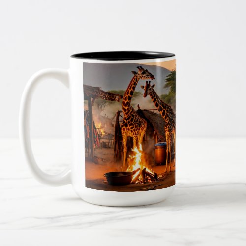 Elegance in the Wild Majestic Giraffe Silhouette Two_Tone Coffee Mug