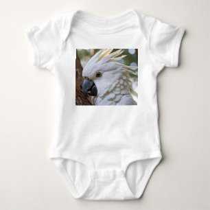 Elegance in White: The Majestic Aussie Cockatoo Baby Bodysuit