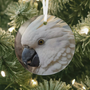 Elegance in White: The Majestic Aussie Cockatoo Glass Ornament