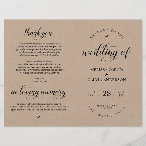 Elegance Kraft Wedding Ceremony Foldable Program