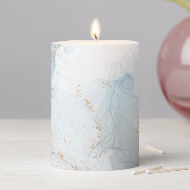 Elegance Light Blue White Gold Marble Agate Pillar Candle (In Situ)