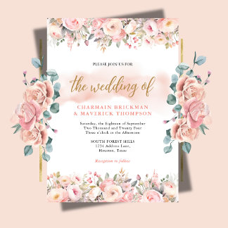 Elegance minimalist Pink Floral Frame Wedding Invitation