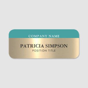 Elegance Modern Aesthetic Gold Teal Name Tag