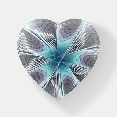 Elegance Modern Blue Gray Fractal Art Flower Heart Paperweight