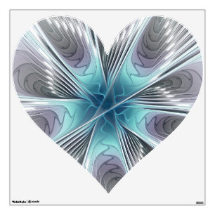 Elegance Modern Blue Gray Fractal Art Flower Heart Wall Decal