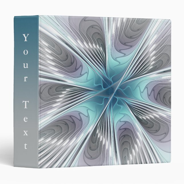 Elegance Modern Blue Gray White Art Flower Text 3 Ring Binder (Front/Spine)