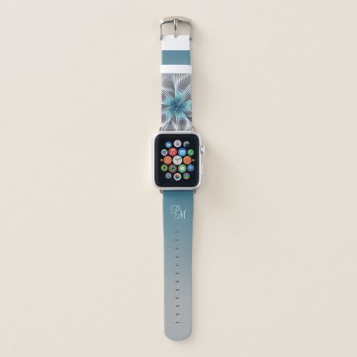 Elegance Modern Blue Gray White Flower Monogram Apple Watch Band