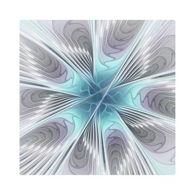 Elegance Modern Blue Gray White Fractal Art Flower (Front)
