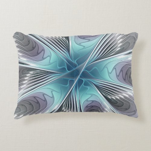 Elegance Modern Blue Gray White Fractal Art Flower Accent Pillow