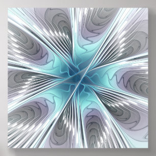 Elegance Modern Blue Gray White Fractal Art Flower Acrylic Photo Tile