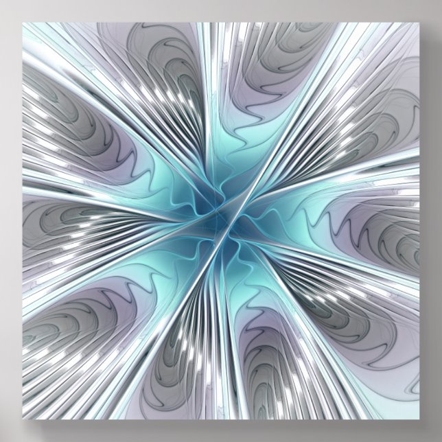 Elegance Modern Blue Gray White Fractal Art Flower Acrylic Photo Tile (Front Set)