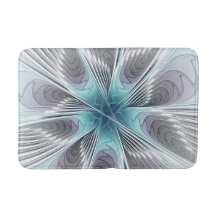 Elegance Modern Blue Gray White Fractal Art Flower Bath Mat