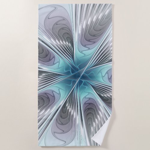 Elegance Modern Blue Gray White Fractal Art Flower Beach Towel