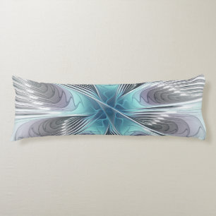 Elegance Modern Blue Gray White Fractal Art Flower Body Pillow