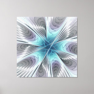 Elegance Modern Blue Gray White Fractal Art Flower Canvas Print