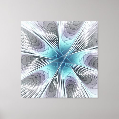 Elegance Modern Blue Gray White Fractal Art Flower Canvas Print