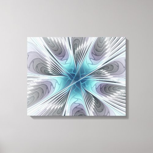 Elegance Modern Blue Gray White Fractal Art Flower Canvas Print