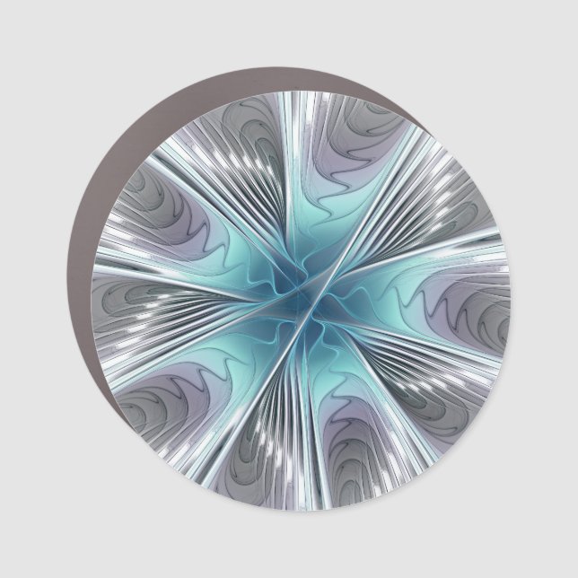 Elegance Modern Blue Gray White Fractal Art Flower Car Magnet (Front)