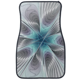 Elegance Modern Blue Gray White Fractal Art Flower Car Mat