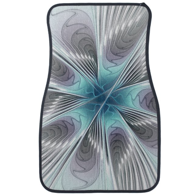Elegance Modern Blue Gray White Fractal Art Flower Car Mat (Front)