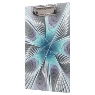 Elegance Modern Blue Gray White Fractal Art Flower Clipboard