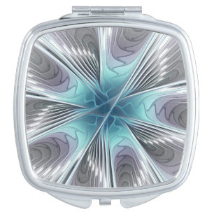 Elegance Modern Blue Gray White Fractal Art Flower Compact Mirror