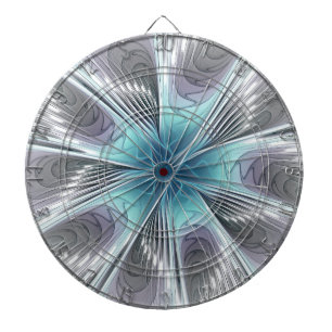 Elegance Modern Blue Gray White Fractal Art Flower Dart Board