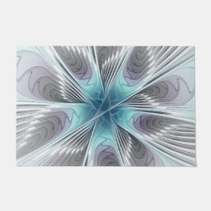 Elegance Modern Blue Gray White Fractal Art Flower Doormat