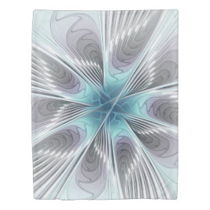 Elegance Modern Blue Gray White Fractal Art Flower Duvet Cover
