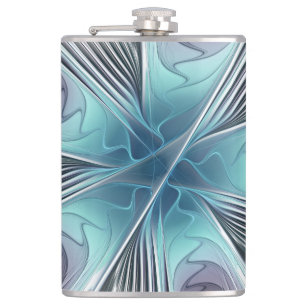 Elegance Modern Blue Gray White Fractal Art Flower Flask