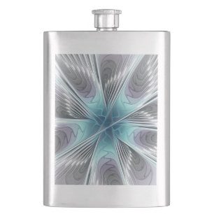 Elegance Modern Blue Gray White Fractal Art Flower Flask