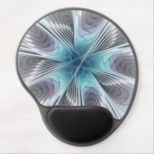 Elegance Modern Blue Gray White Fractal Art Flower Gel Mouse Pad