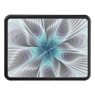 Elegance Modern Blue Gray White Fractal Art Flower Hitch Cover