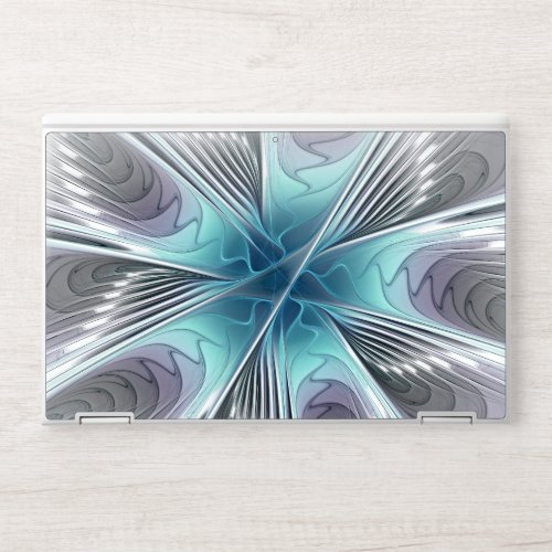 Elegance Modern Blue Gray White Fractal Art Flower HP Laptop Skin