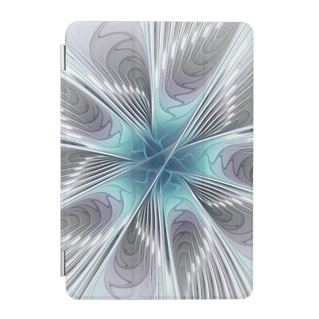 Elegance Modern Blue Gray White Fractal Art Flower iPad Mini Cover (Front)