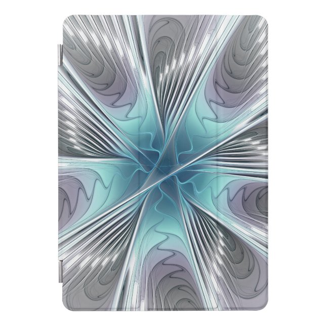 Elegance Modern Blue Gray White Fractal Art Flower iPad Pro Cover (Front)