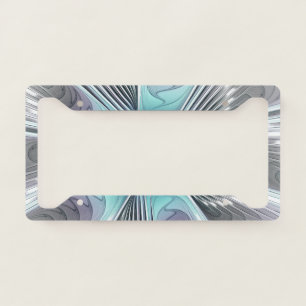 Elegance Modern Blue Gray White Fractal Art Flower License Plate Frame