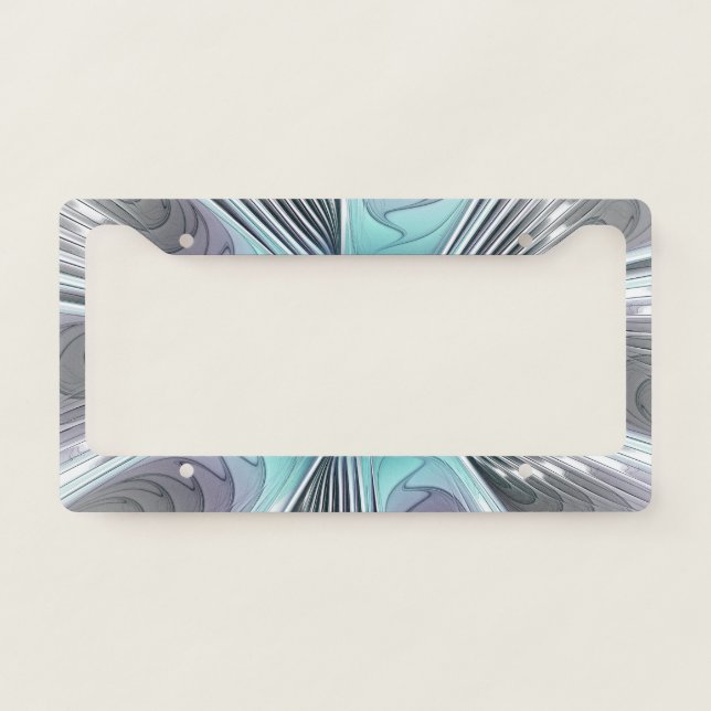 Elegance Modern Blue Gray White Fractal Art Flower License Plate Frame (Front)