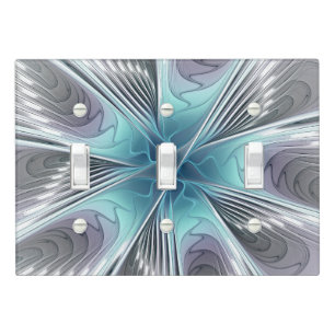 Elegance Modern Blue Gray White Fractal Art Flower Light Switch Cover