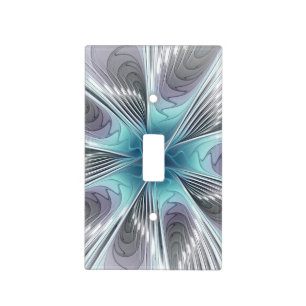 Elegance Modern Blue Gray White Fractal Art Flower Light Switch Cover