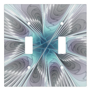 Elegance Modern Blue Gray White Fractal Art Flower Light Switch Cover