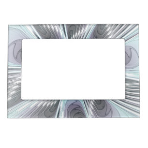 Elegance Modern Blue Gray White Fractal Art Flower Magnetic Frame