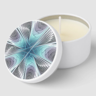 Elegance Modern Blue Gray White Fractal Art Flower Mini Candle Favors